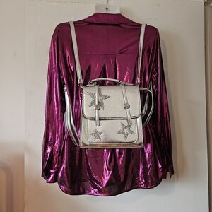 Silver Lame Bag/Backpack with Sequin Stars